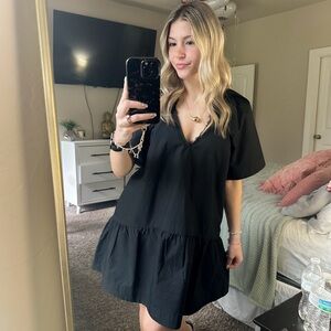 Target Black V-Neck Short Ruffle-Hem Mini Dress